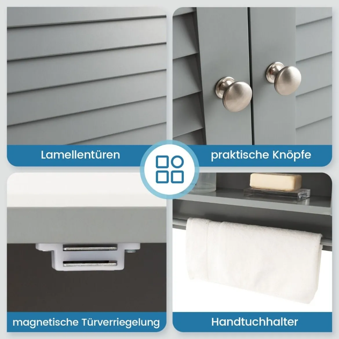 3 Ablagefach Hängeschrank mit Verstellbarem Einlegeboden Badezimmerschrank