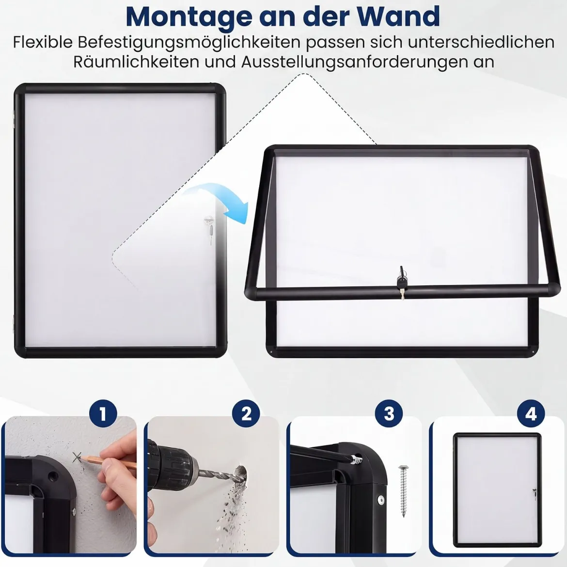 Abschließbarer Schaukasten Infokasten mit Magnetische und Beschreibbare Rückwand 60 x 45 cm