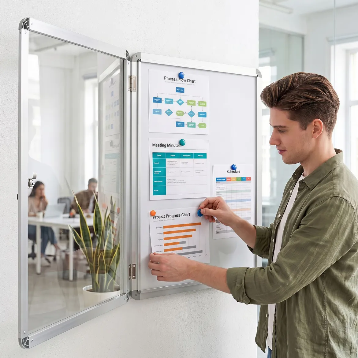 Abschließbarer Schaukasten Infokasten mit Magnetische und Beschreibbare Rückwand 60 x 45 cm