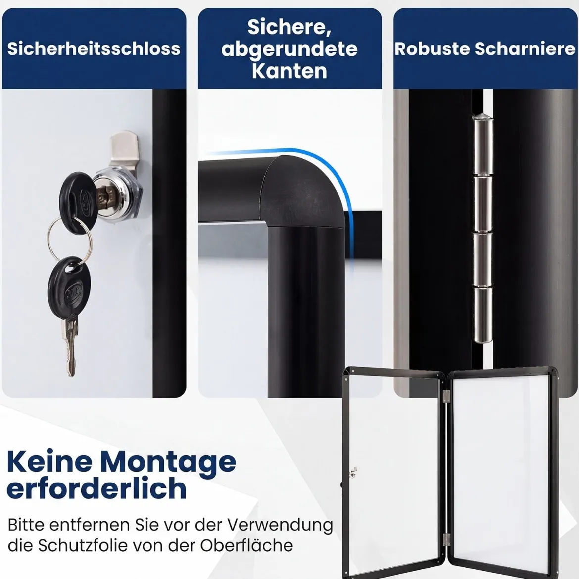 Abschließbarer Schaukasten Infokasten mit Magnetische und Beschreibbare Rückwand 60 x 45 cm