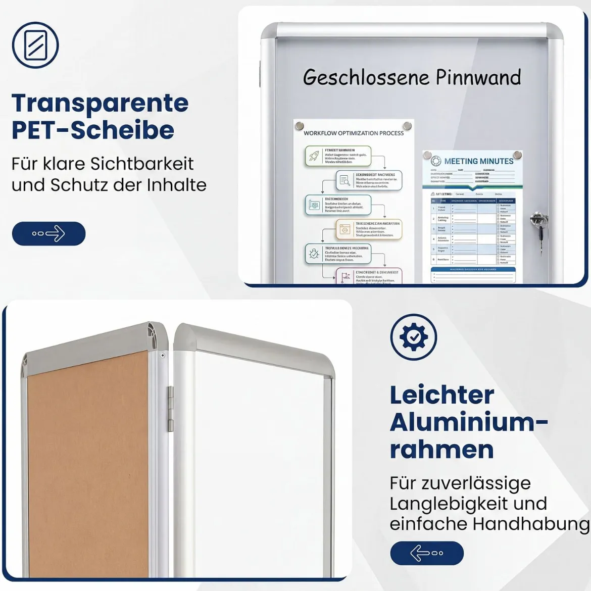Abschließbarer Schaukasten Infokasten mit Magnetische und Beschreibbare Rückwand 60 x 45 cm