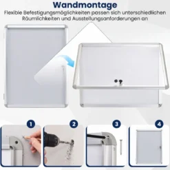 Abschließbarer Schaukasten Infokasten mit Magnetische und Beschreibbare Rückwand 60 x 45 cm