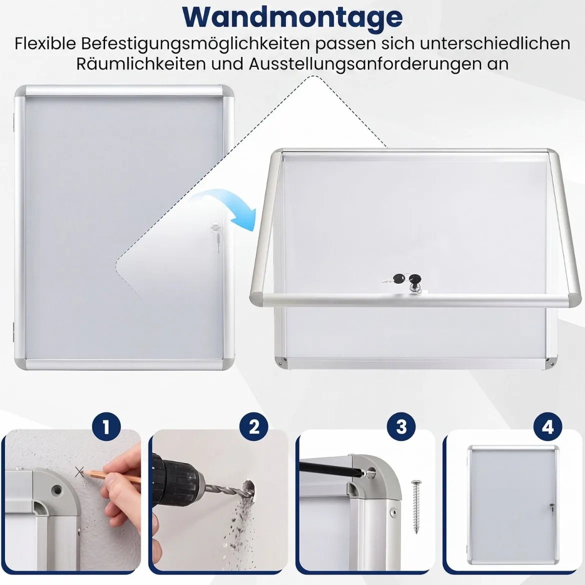 Abschließbarer Schaukasten Infokasten mit Magnetische und Beschreibbare Rückwand 60 x 45 cm