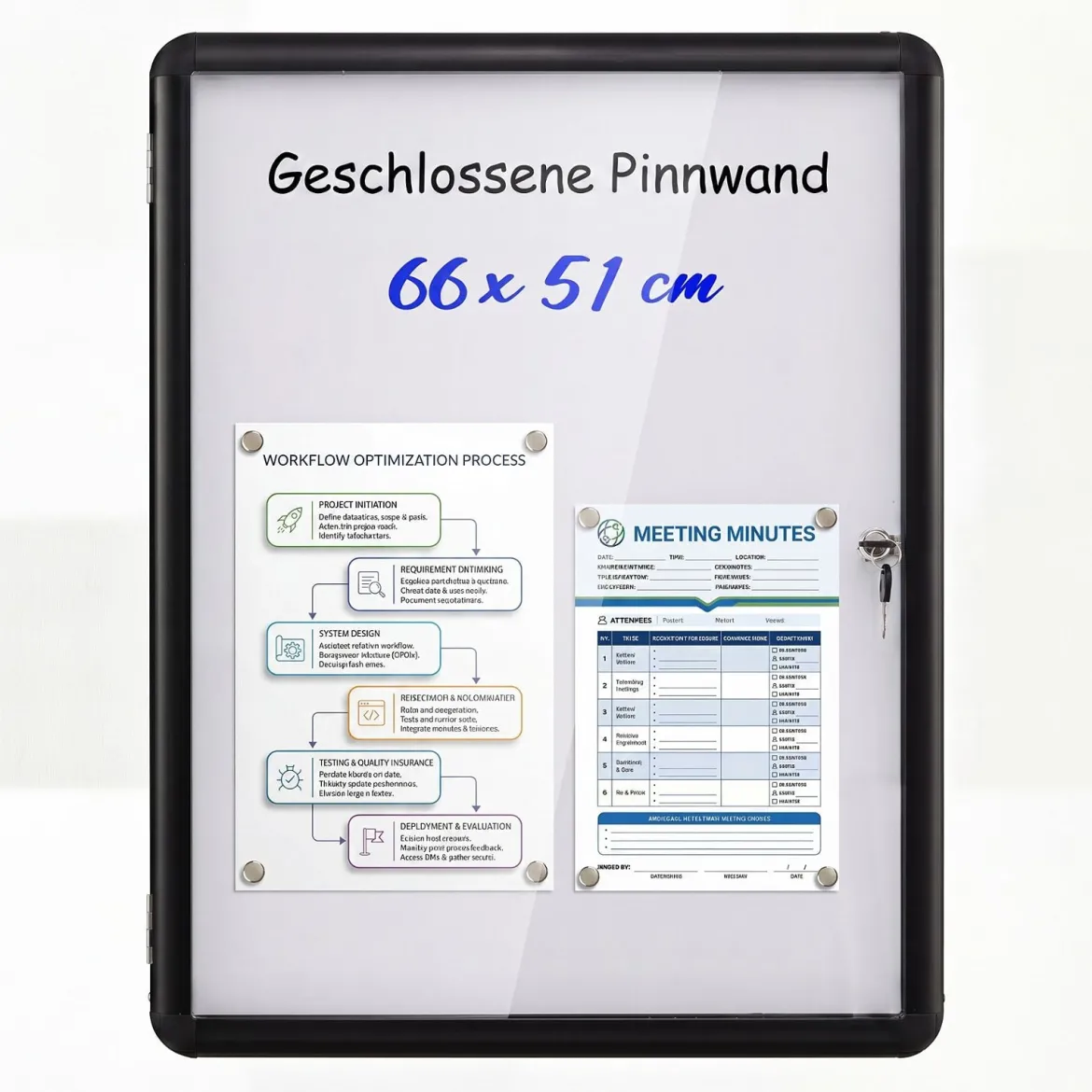 Abschließbarer Schaukasten Infokasten mit Magnetische und Beschreibbare Rückwand 60 x 45 cm