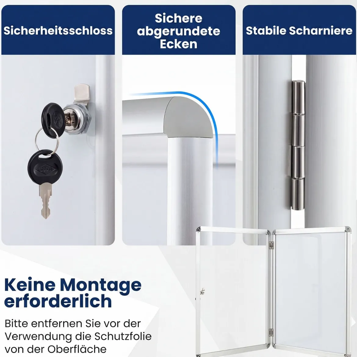Abschließbarer Schaukasten Infokasten mit Magnetische und Beschreibbare Rückwand 60 x 45 cm