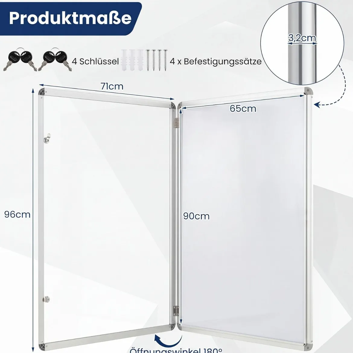 Abschließbarer Schaukasten Infokasten mit Magnetische und Beschreibbare Rückwand 90 x 65 cm
