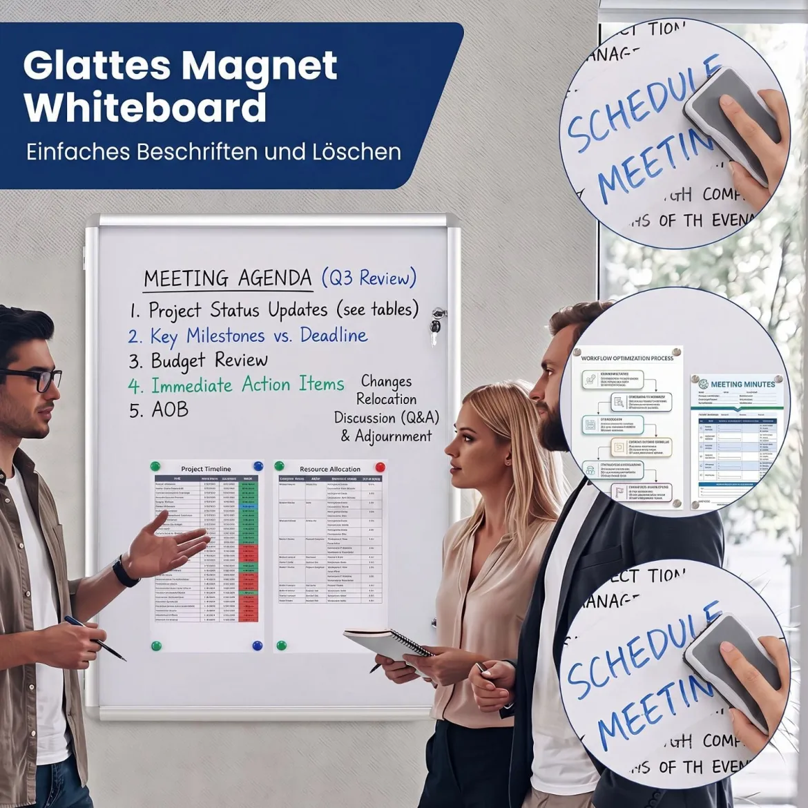Abschließbarer Schaukasten Infokasten mit Magnetische und Beschreibbare Rückwand 90 x 65 cm