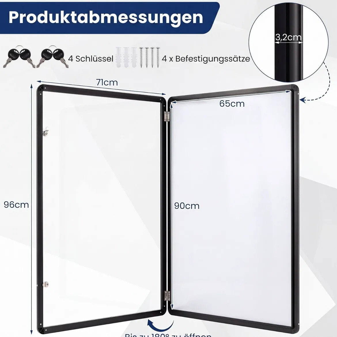 Abschließbarer Schaukasten Infokasten mit Magnetische und Beschreibbare Rückwand 90 x 65 cm