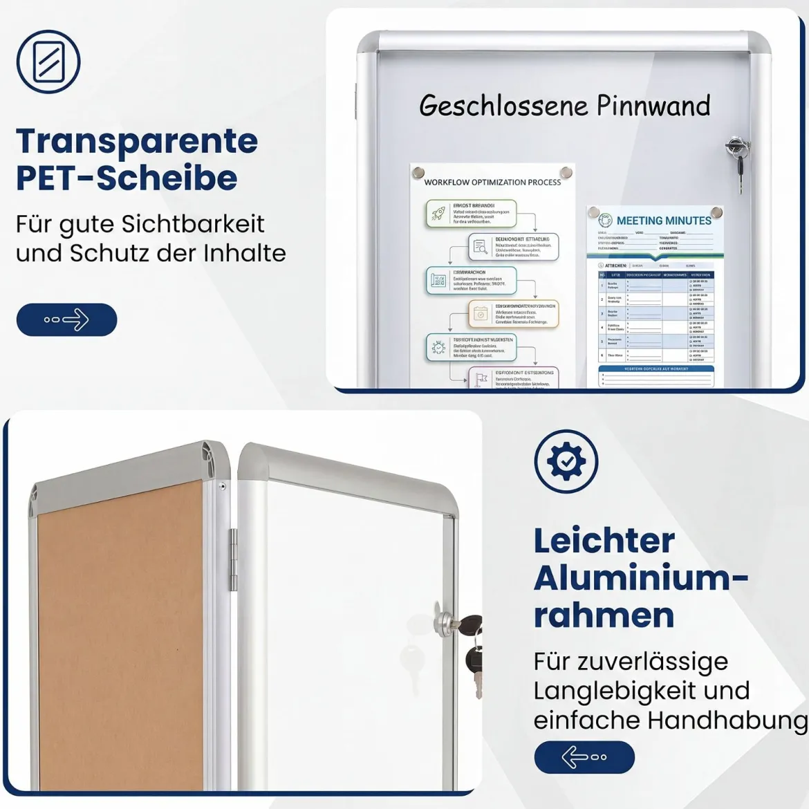 Abschließbarer Schaukasten Infokasten mit Magnetische und Beschreibbare Rückwand 90 x 65 cm