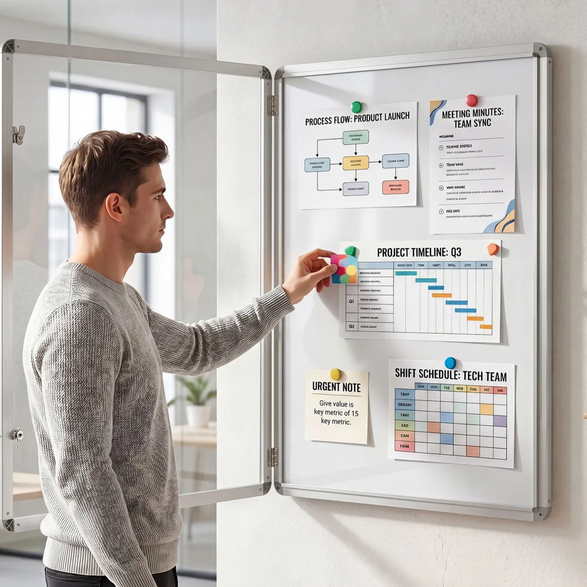 Abschließbarer Schaukasten Infokasten mit Magnetische und Beschreibbare Rückwand 90 x 65 cm
