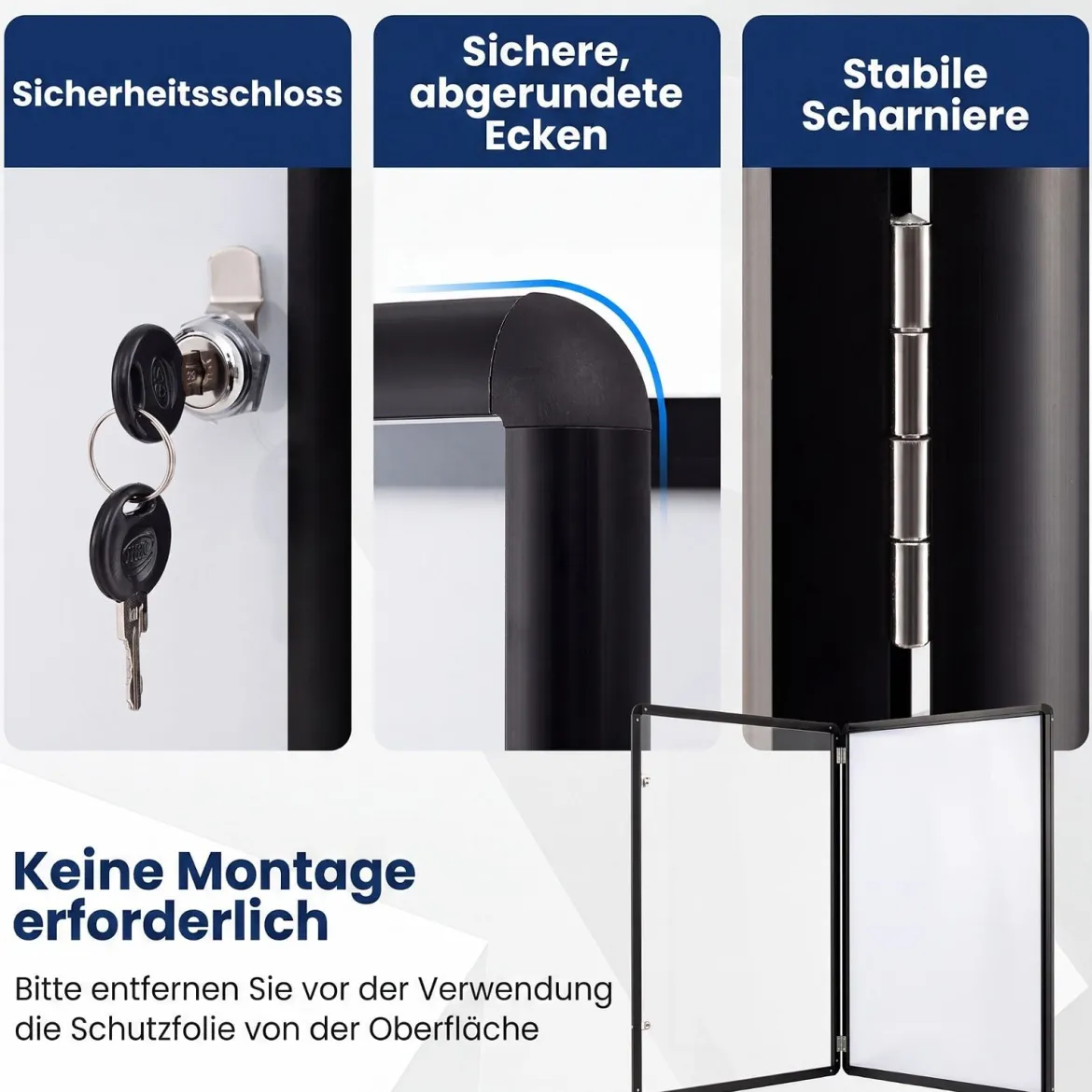 Abschließbarer Schaukasten Infokasten mit Magnetische und Beschreibbare Rückwand 90 x 65 cm