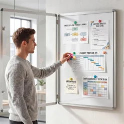 Abschließbarer Schaukasten Infokasten mit Magnetische und Beschreibbare Rückwand 90 x 65 cm