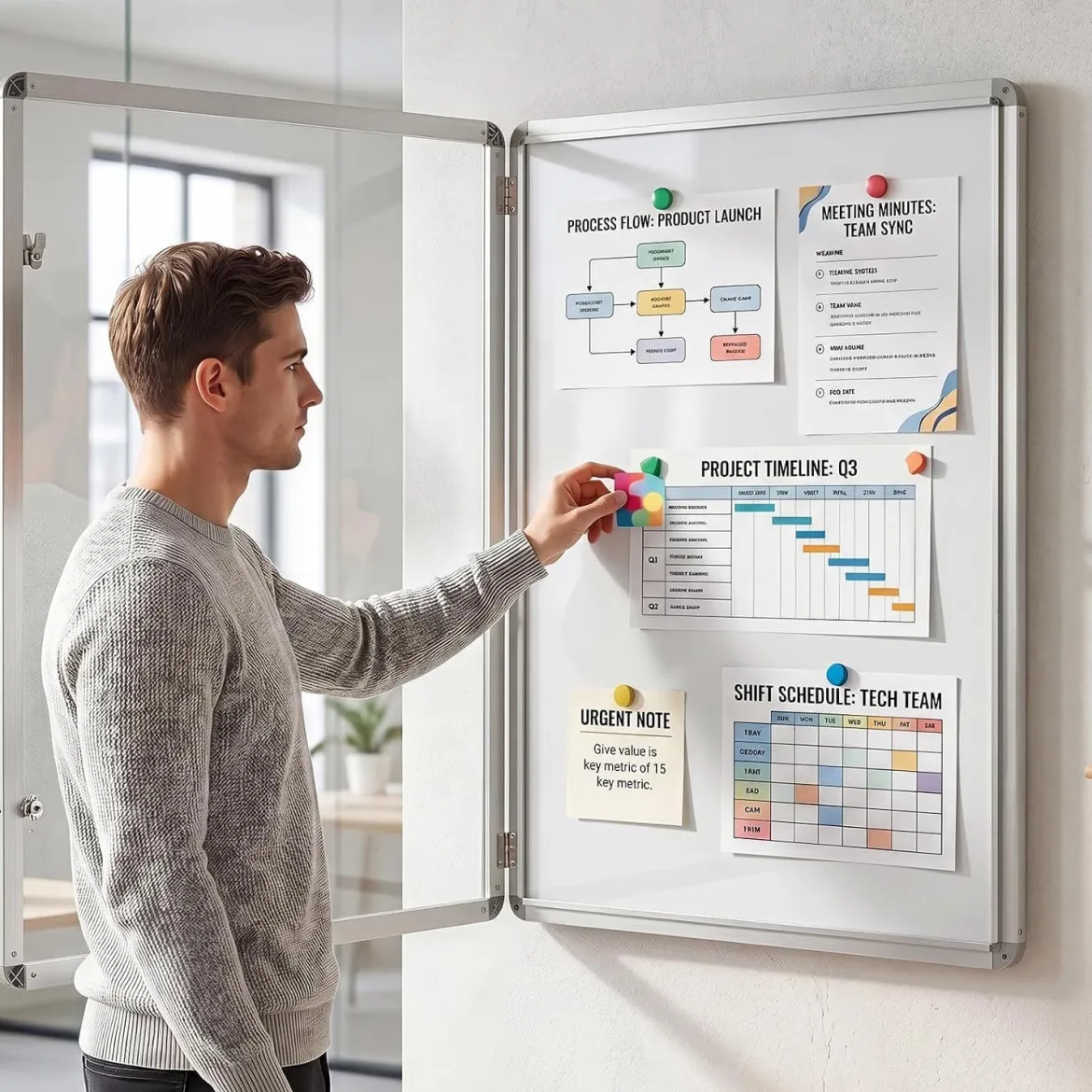 Abschließbarer Schaukasten Infokasten mit Magnetische und Beschreibbare Rückwand 90 x 65 cm