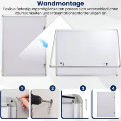 Abschließbarer Schaukasten Infokasten mit Magnetische und Beschreibbare Rückwand 90 x 65 cm