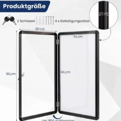 Abschließbarer Schaukasten Infokasten mit Magnetische und Beschreibbare Rückwand 84 x 54 cm