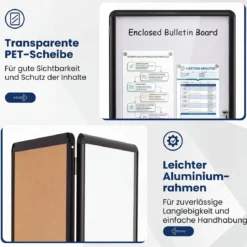 Abschließbarer Schaukasten Infokasten mit Magnetische und Beschreibbare Rückwand 84 x 54 cm