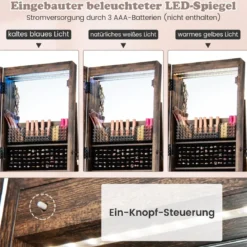 Abschließbarer Schmuckschrank mit integriertem Schminkspiegel verstellbaren Ablagen & Stauraum Kaffee