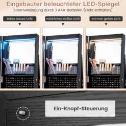 Abschließbarer Schmuckschrank mit Integriertem Schminkspiegel Verstellbaren Ablagen & Stauraum Schwarz