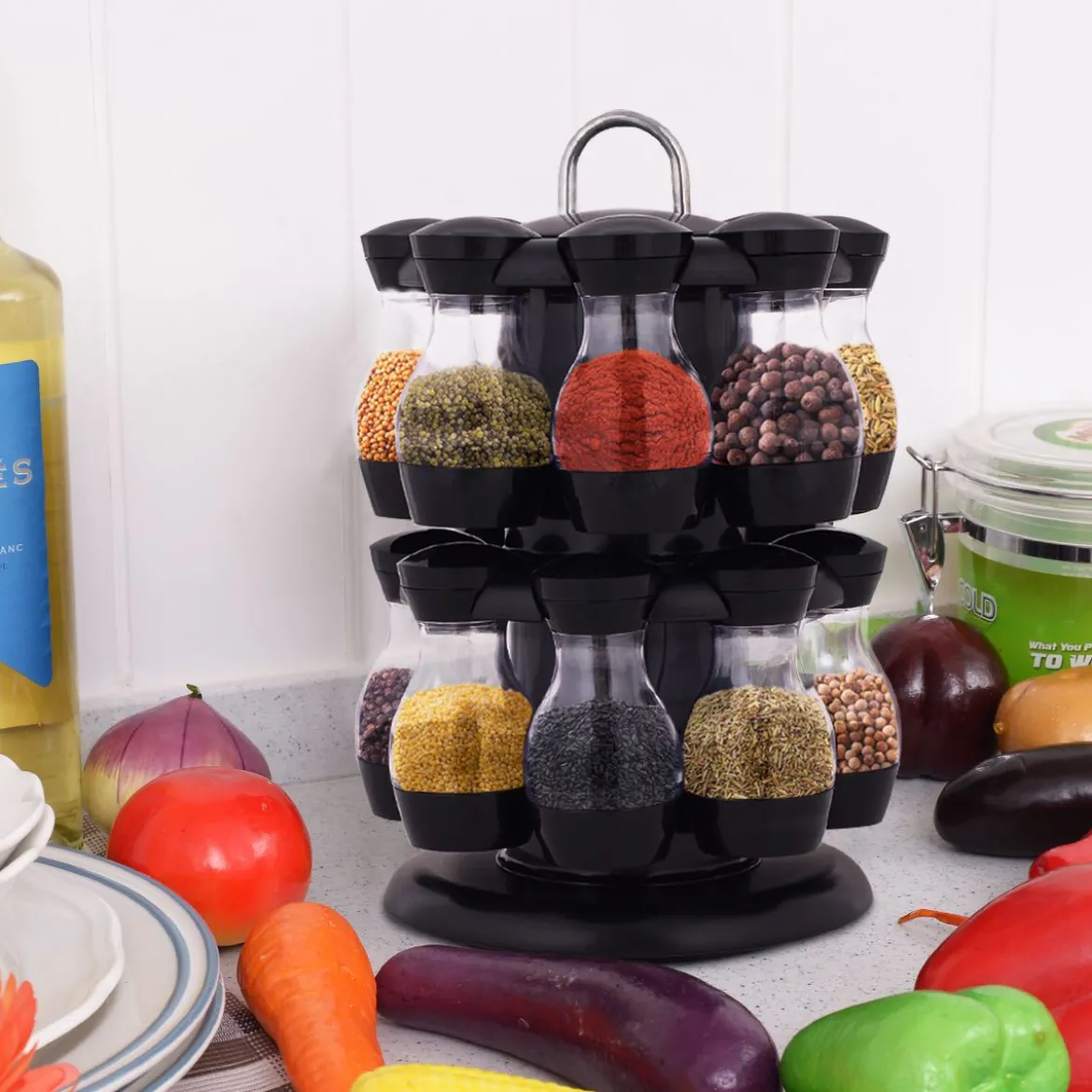 ABS Drehbares Tragbares Gewürzregal mit 16 Gewürzdosen