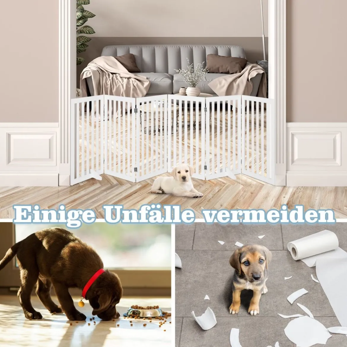 Absperrgitter Hunde 89cm Hoch 4 Paneelen Schutzgitter Holz Kklappbar Weiß (6 Paneelen)