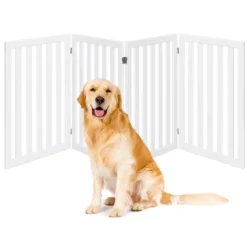 Absperrgitter Hunde 89cm Hoch 4 Paneelen Schutzgitter Holz Kklappbar Weiß