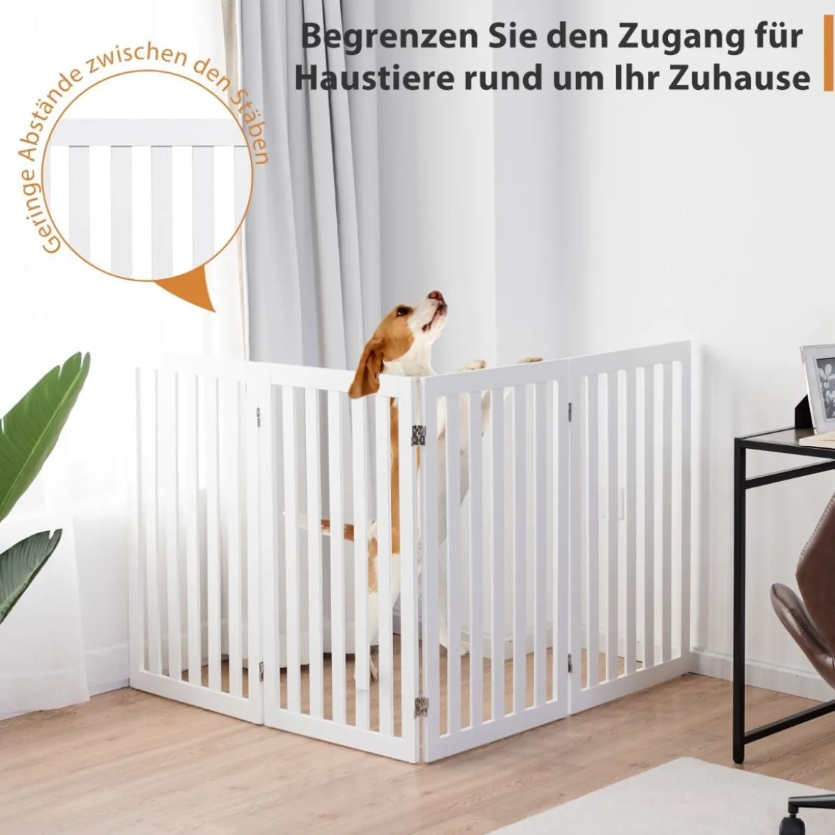 Absperrgitter Hunde 89cm Hoch 4 Paneelen Schutzgitter Holz Kklappbar Weiß