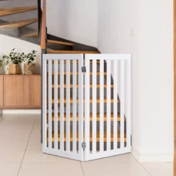 Absperrgitter Hunde 89cm Hoch 2 Paneelen Schutzgitter Holz Klappbar (Weiß-Verlängerung)