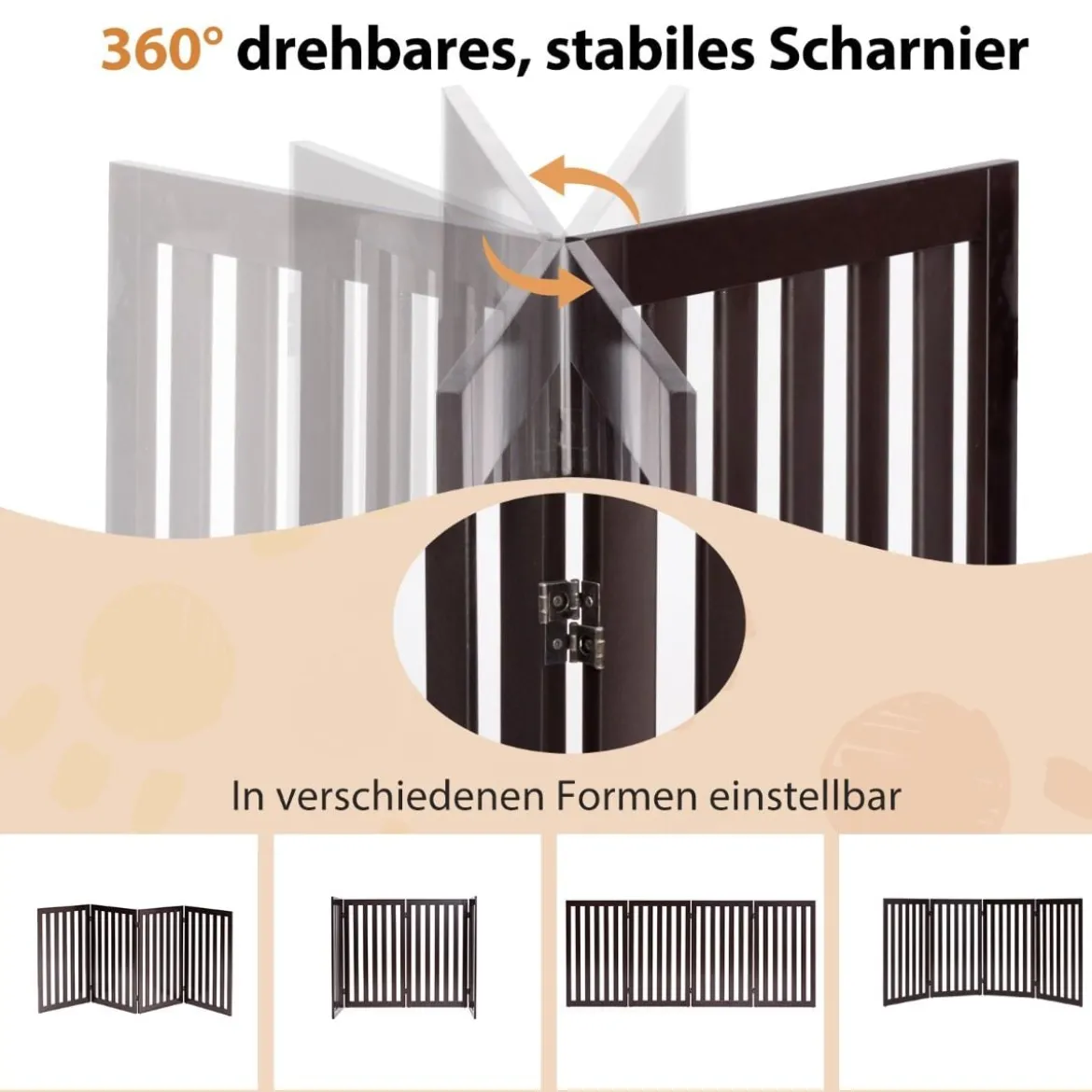 Absperrgitter Hunde 89cm Hoch 4 Paneelen Schutzgitter Holz Klappbar Braun