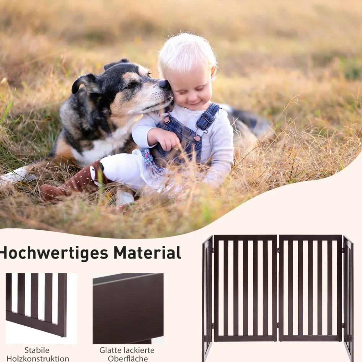 Absperrgitter Hunde 89cm Hoch 4 Paneelen Schutzgitter Holz Klappbar Braun