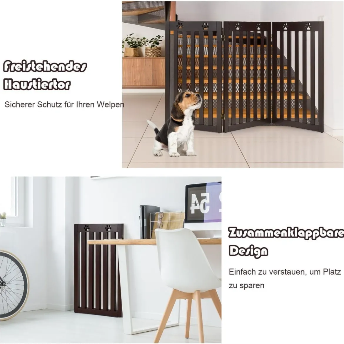 Absperrgitter Hunde 89cm Hoch Schutzgitter Holz Klappbar Türschutzgitter Braun
