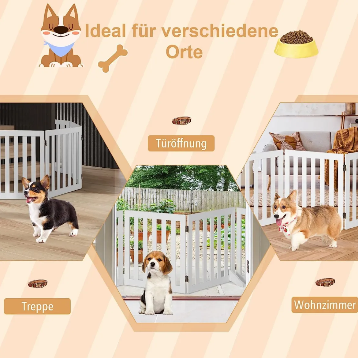 Absperrgitter Hunde 60cm Hoch Schutzgitter Holz klappbar 3 Paneelen Weiß