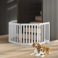 Absperrgitter Hunde 60cm Hoch Schutzgitter Holz Kindergitter klappbar Treppengitter Weiß (5 Paneelen)