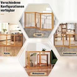 Absperrgitter Hunde 3-teilig Schutzgitter Holz Treppengitter 76cm Hoch Hundeabsperrgitter klappbar Hundegitter Türschutzgitter Natur