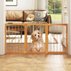 Absperrgitter Hunde 3-teilig Schutzgitter Holz Treppengitter 76cm Hoch Hundeabsperrgitter klappbar Hundegitter Türschutzgitter Natur