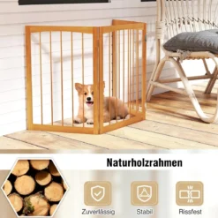 Absperrgitter Hunde 3-teilig Schutzgitter Holz Treppengitter 76cm Hoch Hundeabsperrgitter klappbar Hundegitter Türschutzgitter Natur