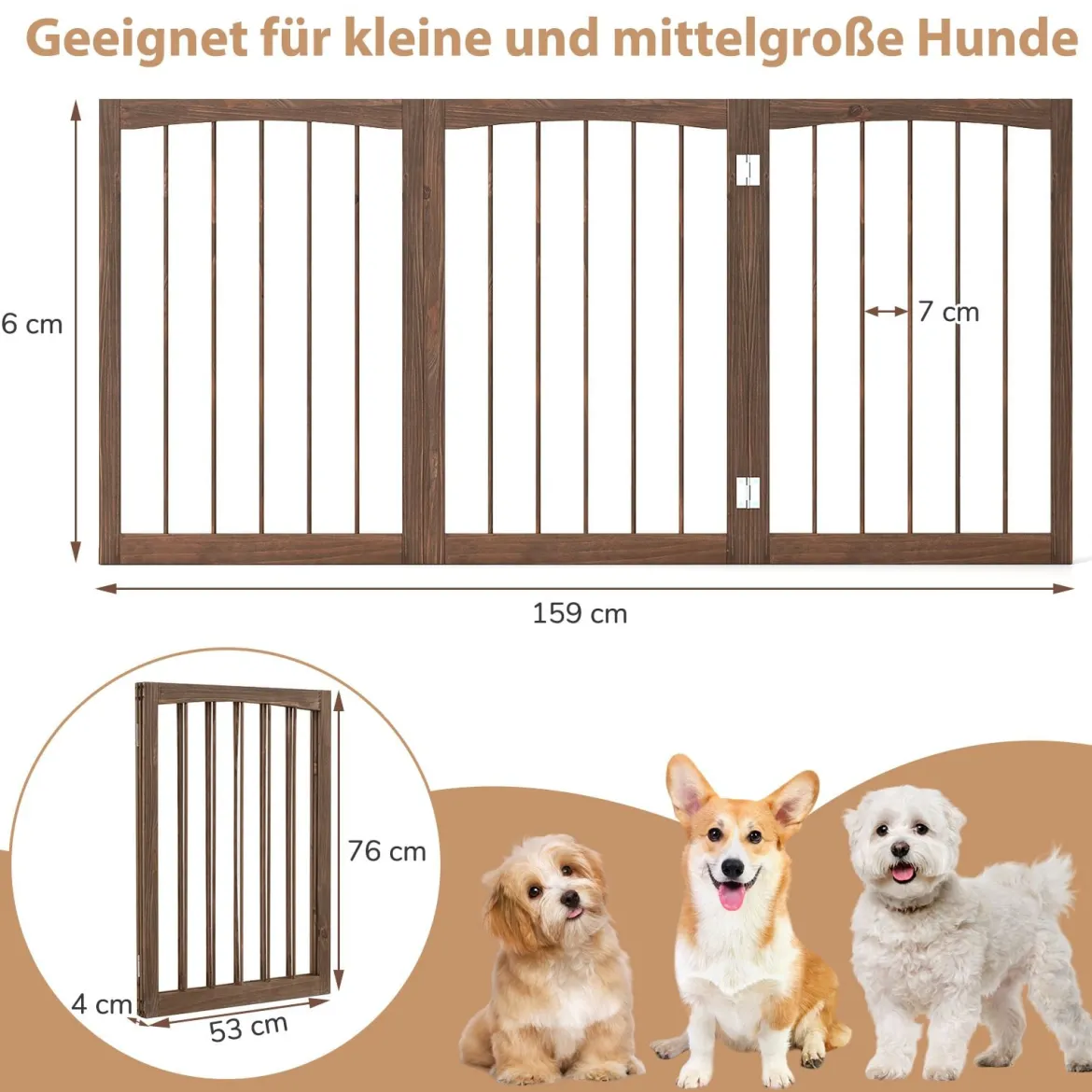 Absperrgitter Hunde 3-teilig Schutzgitter Holz Treppengitter 76cm Hoch Hundeabsperrgitter klappbar Braun