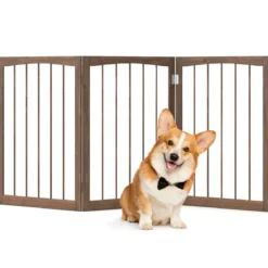 Absperrgitter Hunde 3-teilig Schutzgitter Holz Treppengitter 76cm Hoch Hundeabsperrgitter klappbar Braun