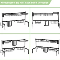 Abtropfgestell für die Spüle 2-stöckiges Geschirrabtropfgestell Breite verstellbar 53-99 cm