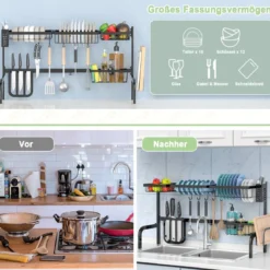 Abtropfgestell für die Spüle 2-stöckiges Geschirrabtropfgestell Breite verstellbar 53-99 cm