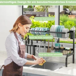 Abtropfgestell für die Spüle 2-stöckiges Geschirrabtropfgestell Breite verstellbar 53-99 cm