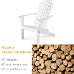 Adirondack-Gartenstuhl Gartensessel Gartenmöbel für den Terrasse Weiß/Natur/Grau