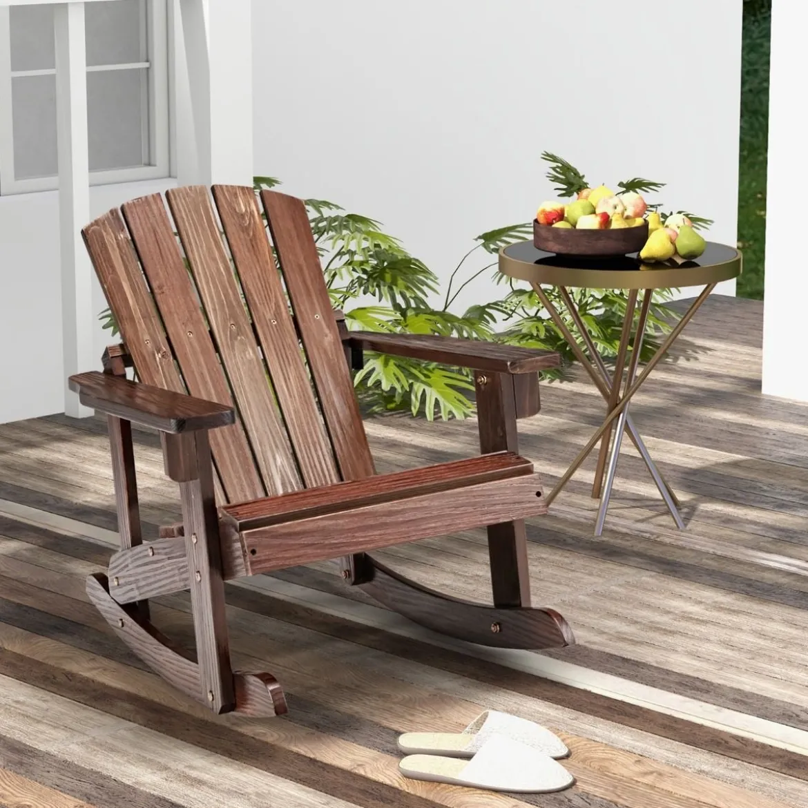 Adirondack-Schaukelstuhl für Kinder Gartensessel aus Holz 50,5 x 69 x 60 cm Braun