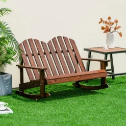 Adirondack-Schaukelstuhl für Kinder 2-Sitzer Gartensessel aus Holz 99,5 x 70 x 68 cm Braun