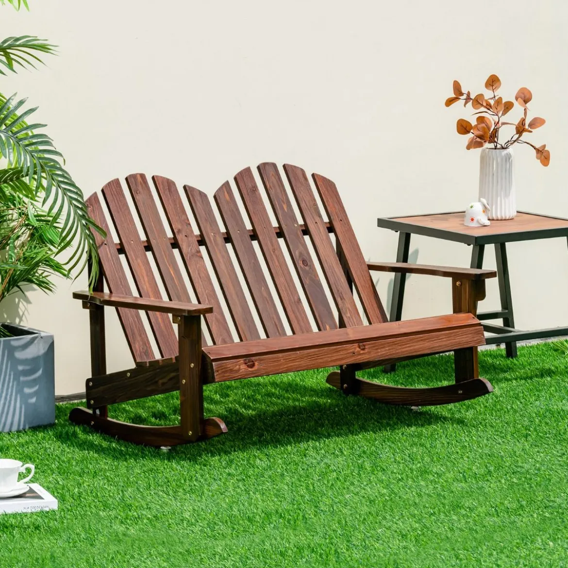 Adirondack-Schaukelstuhl für Kinder 2-Sitzer Gartensessel aus Holz 99,5 x 70 x 68 cm Braun