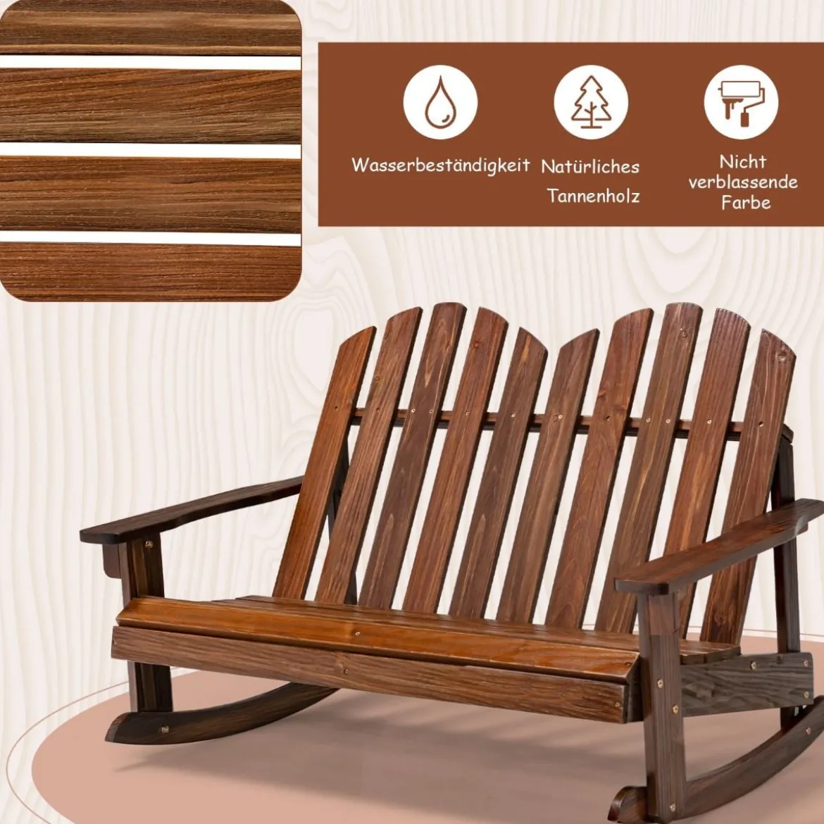 Adirondack-Schaukelstuhl für Kinder 2-Sitzer Gartensessel aus Holz 99,5 x 70 x 68 cm Braun