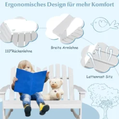 Adirondack-Schaukelstuhl für Kinder 2-Sitzer Gartensessel aus Holz 99,5 x 70 x 68 cm Weiß