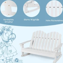 Adirondack-Schaukelstuhl für Kinder 2-Sitzer Gartensessel aus Holz 99,5 x 70 x 68 cm Weiß