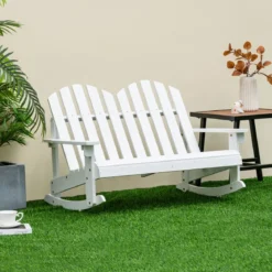Adirondack-Schaukelstuhl für Kinder 2-Sitzer Gartensessel aus Holz 99,5 x 70 x 68 cm Weiß