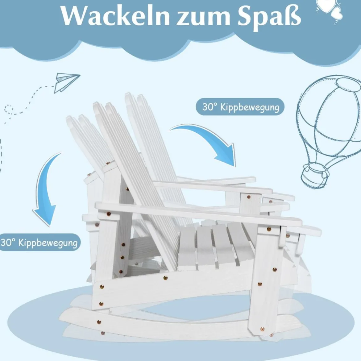 Adirondack-Schaukelstuhl für Kinder 2-Sitzer Gartensessel aus Holz 99,5 x 70 x 68 cm Weiß