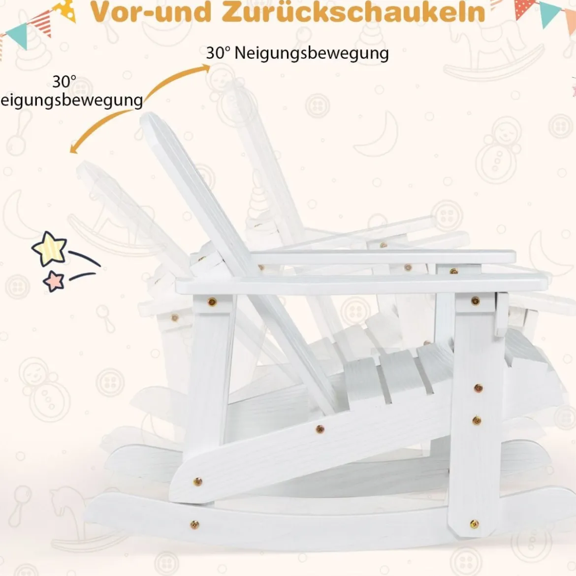 Adirondack-Schaukelstuhl für Kinder Gartensessel aus Holz 50,5 x 69 x 60 cm Weiß